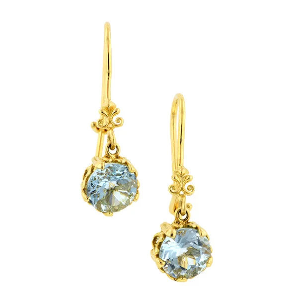 Offset stone earrings-Fancy Basket Gemstone Drop Earrings 18k gold- Heirloom by Doyle & Doyle