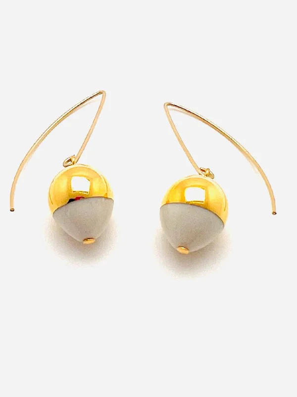 Faint silver earrings-Gold Dipped Acorn Earrings White