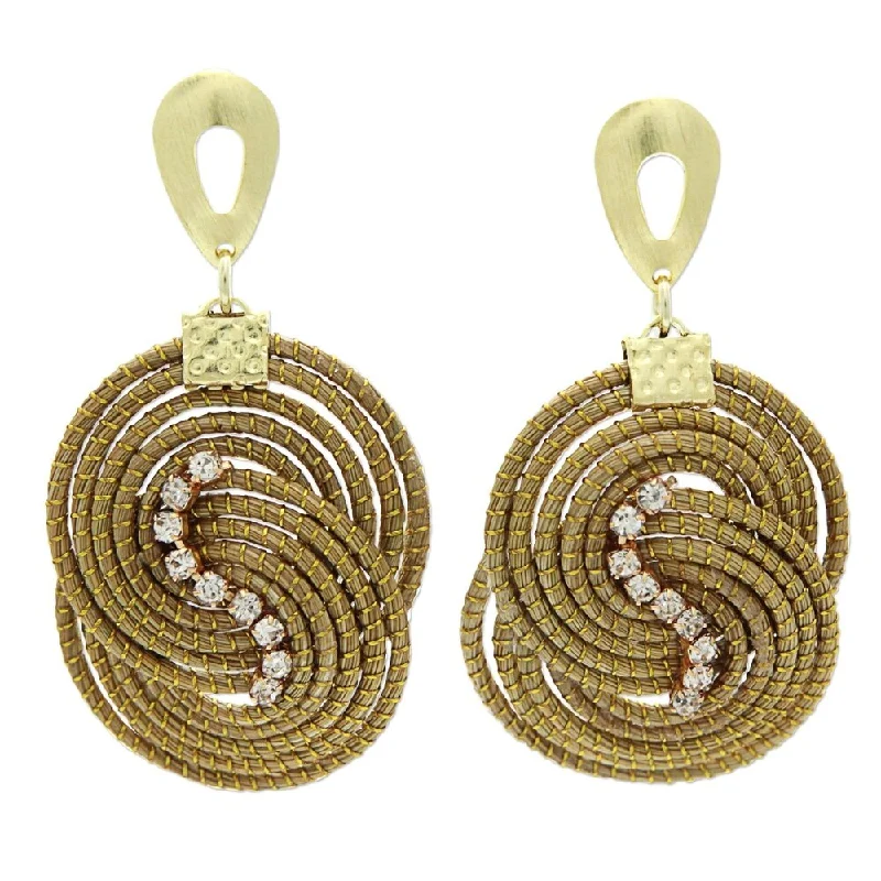 Dimpled earrings-Golden Grass 'Intertwined Circles' Rhinestone Earrings - 2.2L*1.2W