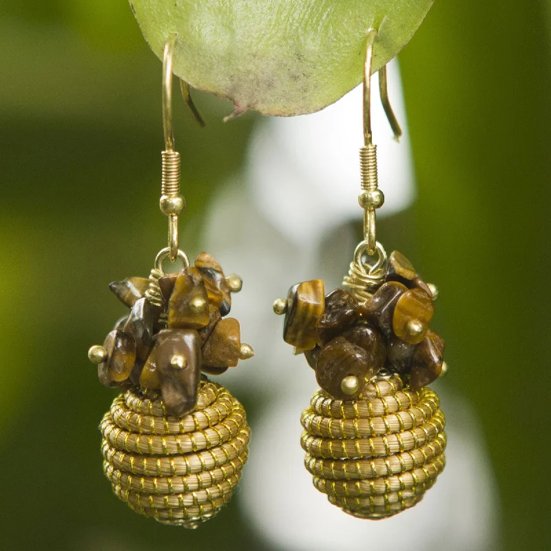 Winding twist earrings-Golden Grass 'Warmth' Tiger's Eye Earrings (Brazil)