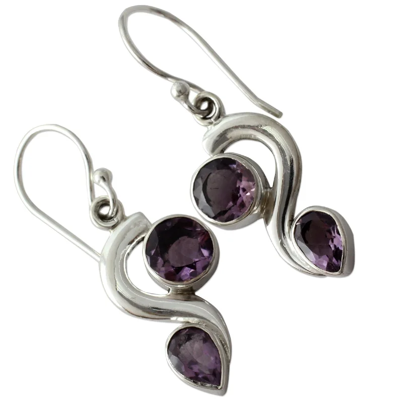 Lush moonstone earrings-Handmade Amethyst Dangle Earrings, 'Jungle Enchantment' (India)