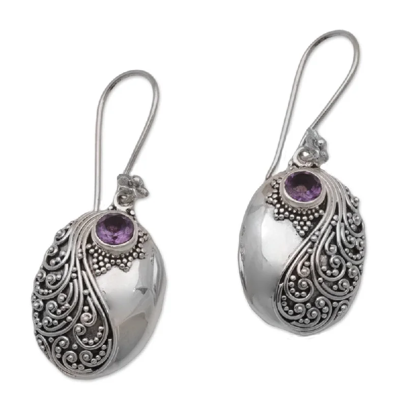 Horizon-cut earrings-Handmade Amethyst Dangle Earrings, 'Spiral Garden' (Indonesia)