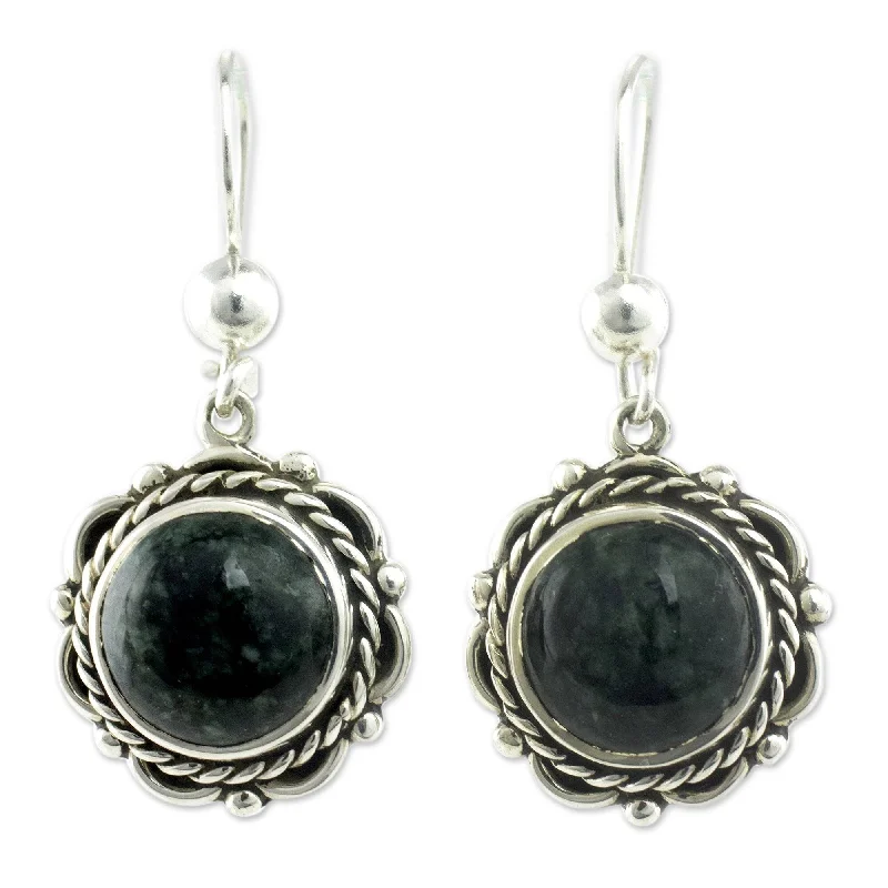 Sparkling drop earrings-Handmade Antigua Sun Jade Sterling Silver Earrings (Guatemala)