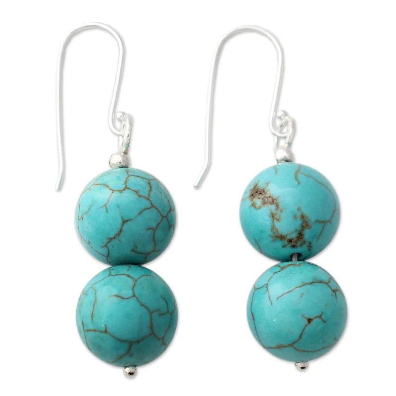 Grooved pattern earrings-Handmade Azure Paths Sterling Silver Dangle Earrings (India) - 1.8L*0.5W