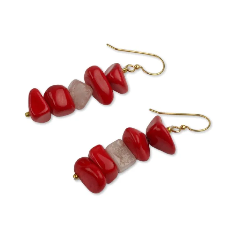 Summit gem earrings-Handmade Brass 'Red Velvet' Agate Earrings (Ghana)