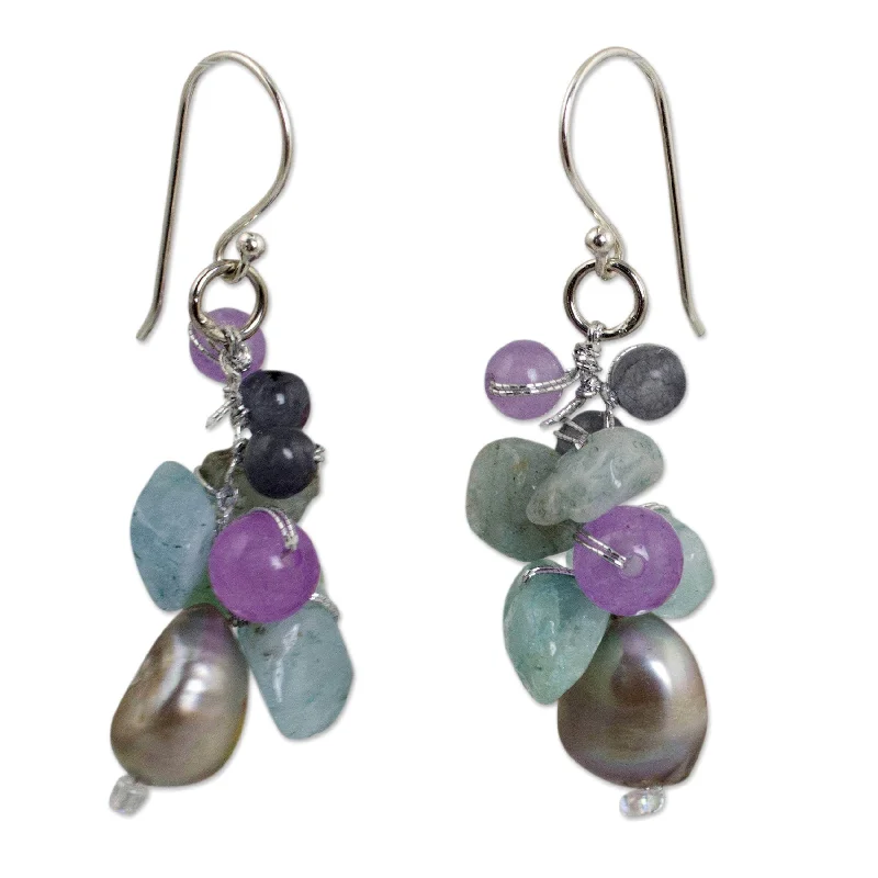 Grooved rim earrings-Handmade Cultured Pearl 'Clover' Aquamarine Earrings (Thailand)