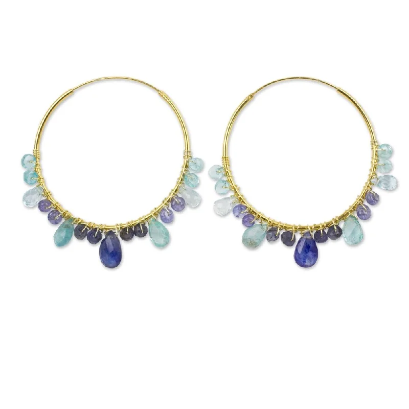 Raised-tier earrings-Handmade Gold Overlay 'Azure Serenade' Multi-Gemstone Earrings '(Thailand) - 1.4D