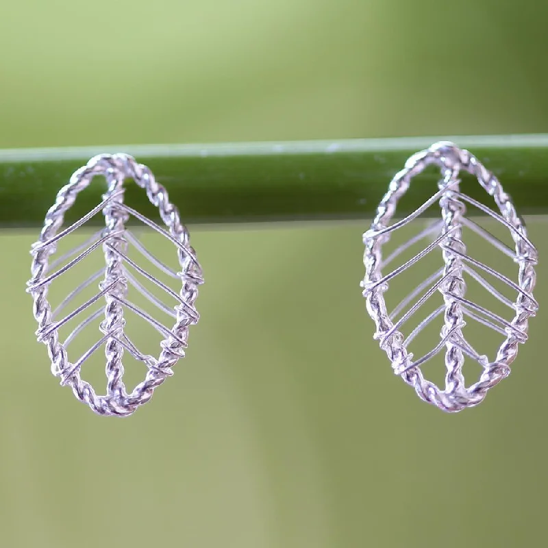 Vintage-edge earrings-Handmade Lucky Leaf Wrap Sterling Silver Earrings (Thailand) - 0.5L*0.3W