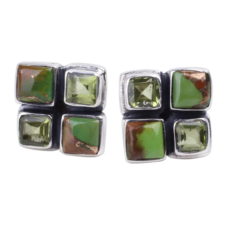 Swept gem earrings-Handmade Peridot Button Earrings, 'Forest Delight' (India) - 0.5*0.5