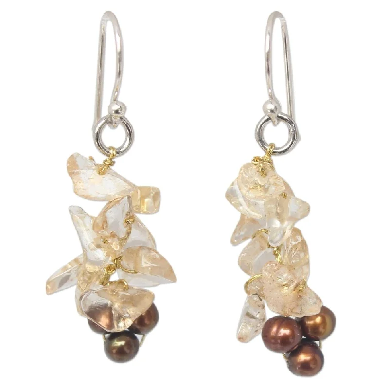 Stippled hoop earrings-Handmade Silver 'Afternoon Light' Pearl Citrine Earrings (4-4.5 mm) (Thailand)