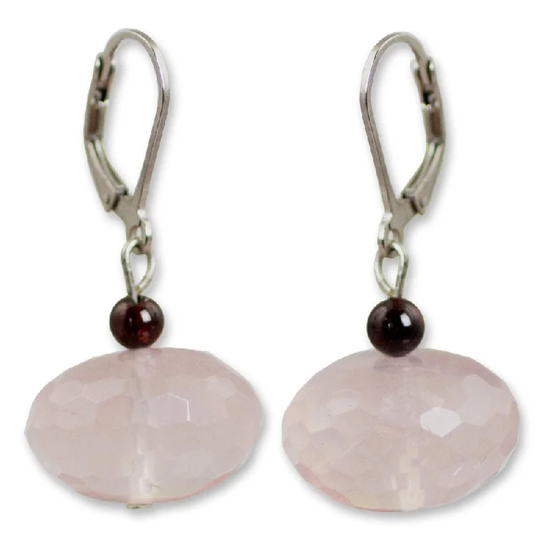 Heavy gold earrings-Handmade Silver 'Rose of Thailand' Rose Quartz Garnet Earrings (Thailand)