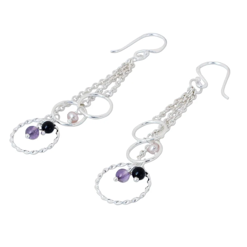 Lush gold earrings-Handmade Silver 'Siam Chimes' Pearl Multi-gemstone Earrings (3.5 mm) (Thailand)