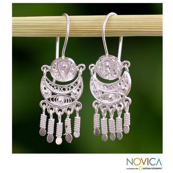 Nonagonal stud earrings-Handmade Sterling Silver 'Andean Marinera' Earrings (Peru)