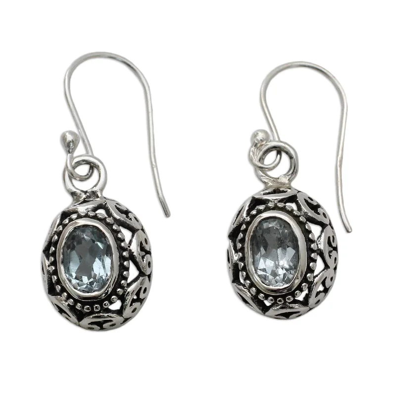 Ten-gem earrings-Handmade Sterling Silver 'Art of India' Blue Topaz Dangle Earrings (India)