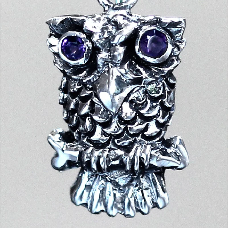 Thin diamond earrings-Handmade Sterling Silver 'Baby Owl' Amethyst Earrings (Indonesia)