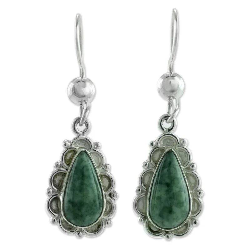 Glowing iolite earrings-Handmade Sterling Silver 'Blossoming Dew' Jade Earrings (Guatemala)