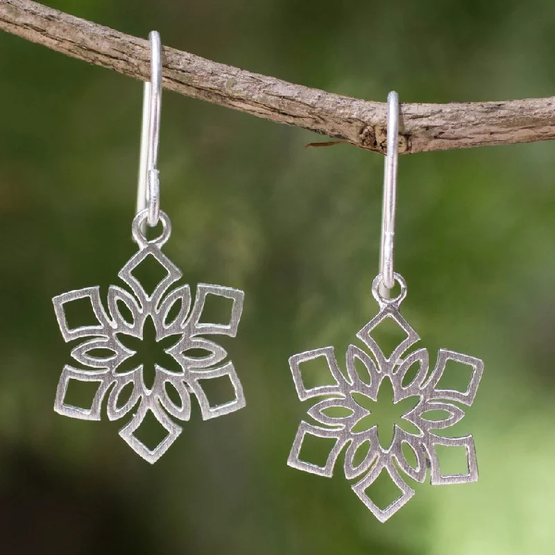 Radiant zircon earrings-Handmade Sterling Silver 'Blossoming Snowflakes' Earrings (Thailand) - 1.2L*0.6W