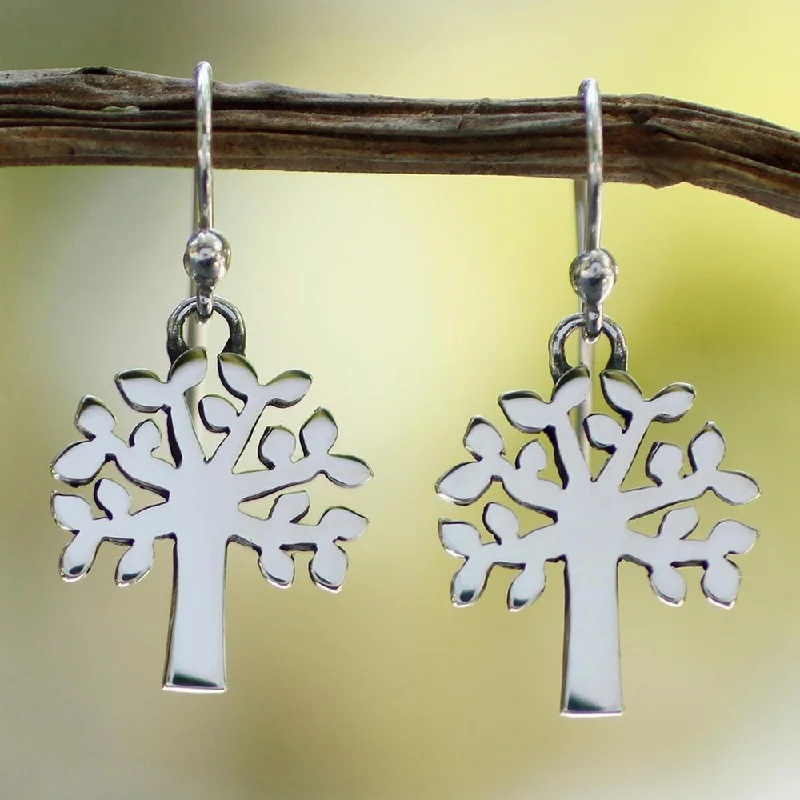 Stout hoop earrings-Handmade Sterling Silver 'Ceiba Tree' Earrings (Mexico) - 1.2*0.6