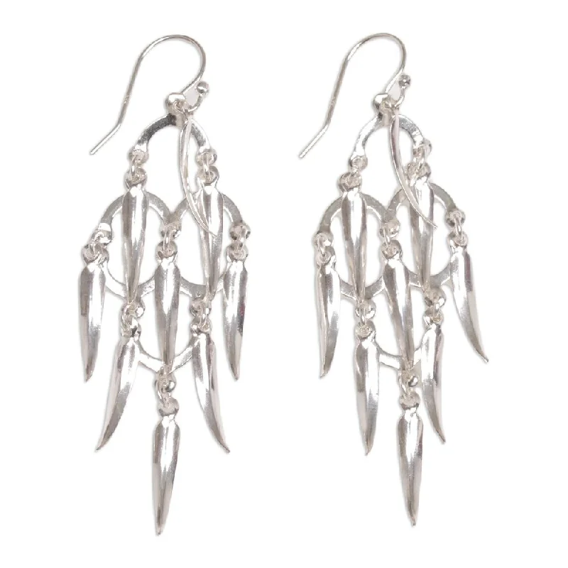 Glowing citrine earrings-Handmade Sterling Silver Chandelier Earrings, 'Feathered Dreams' (Indonesia) - 2.8*0.8