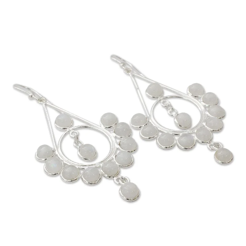 Hinged earrings-Handmade Sterling Silver 'Circles' Moonstone Earrings (India)