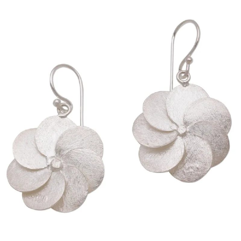 Raised-tier earrings-Handmade Sterling Silver Dangle Earrings, 'Windmill Flowers' (Indonesia)