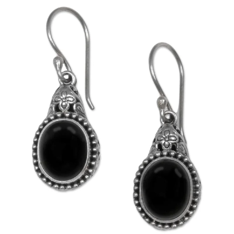 Sharp stone earrings-Handmade Sterling Silver 'Deepest Night' Onyx Earrings (India) - 1.4L*0.5W