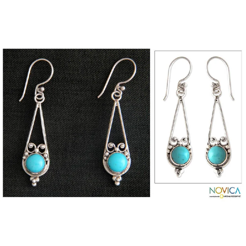 Retro amber earrings-Handmade Sterling Silver 'Destiny' Turquoise Earrings (Indonesia)