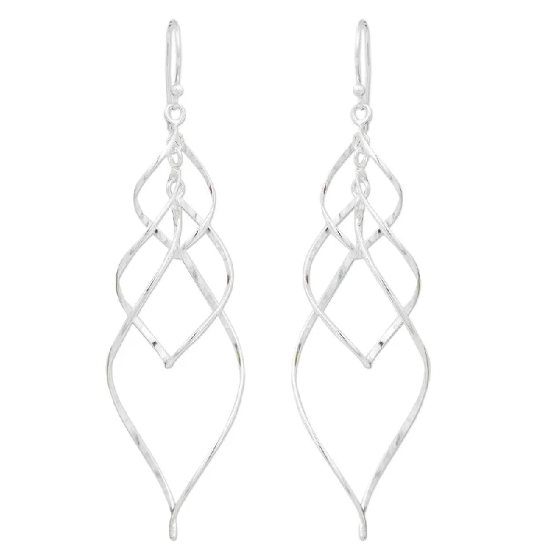 Braided earrings-Handmade Sterling Silver Forever Linked Earrings (Thailand) - 2.8L*0.7W