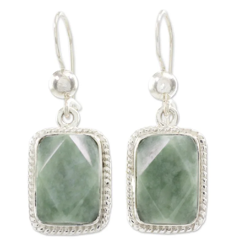 Knotted cord earrings-Handmade Sterling Silver 'Green Nuances' Jade Earrings (Guatemala) - 1.3L*0.5W