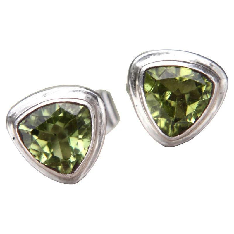 Swirled design earrings-Handmade Sterling Silver 'Green Trinity' Peridot Earrings (Indonesia)