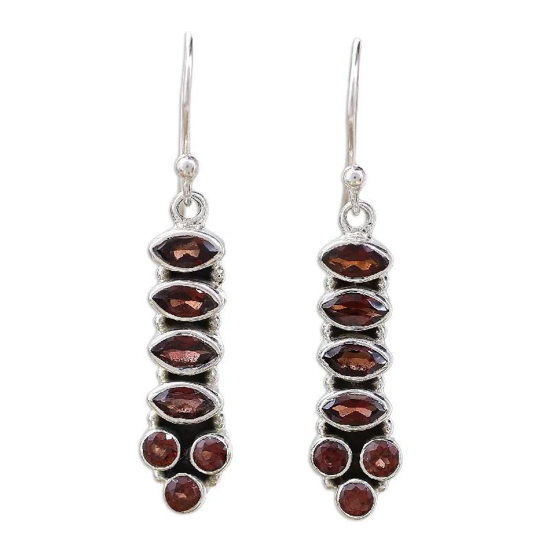 Outstretched gem earrings-Handmade Sterling Silver 'Incandescent Passion' Garnet Earrings (India)