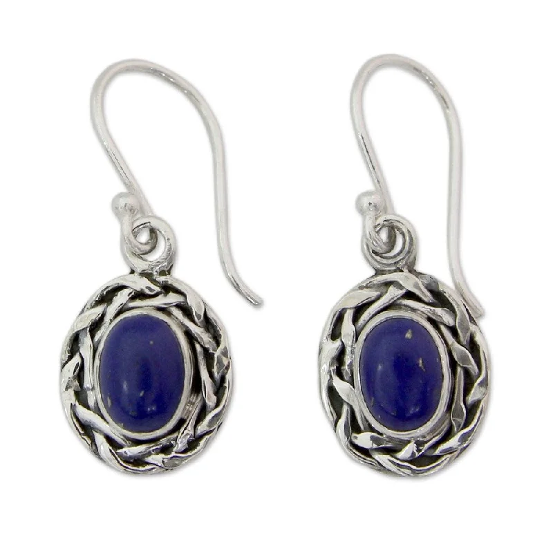 Glossy obsidian earrings-Handmade Sterling Silver 'Indian Basket' Lapis Lazuli Earrings (India) - 1.2*0.5