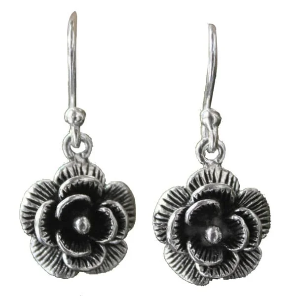 Classic emerald earrings-Handmade Sterling Silver 'Loy Kratong Rose' Earrings (Thailand)