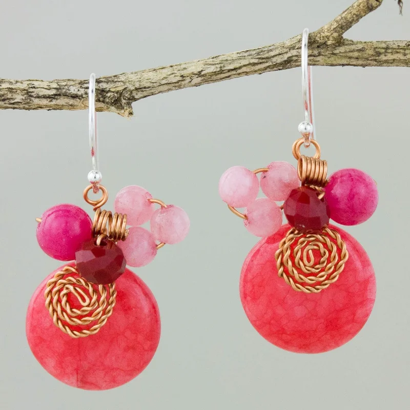 Arch motif earrings-Handmade Sterling Silver 'Moonlight Garden in Cerise' Quartz Earrings (Thailand) - 1.4*0.6