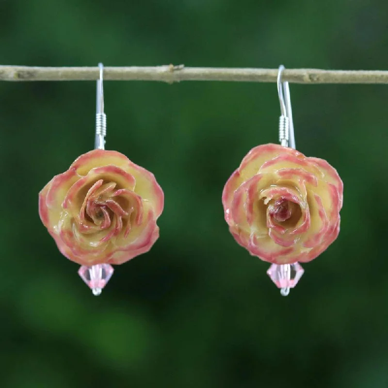 Layered tier earrings-Handmade Sterling Silver Natural Rose 'Floral Temptation' Earrings (Thailand) - 1.5L*1W