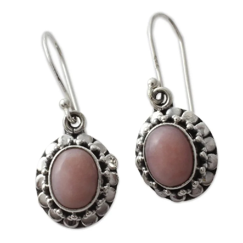 Glowing amethyst earrings-Handmade Sterling Silver 'Peace' Pink Opal Earrings (India) - 1.4*0.5