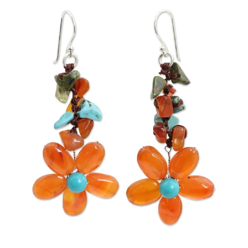 Arch motif earrings-Handmade Sterling Silver 'Sunny Blooms' Multi-gemstone Earrings (Thailand)