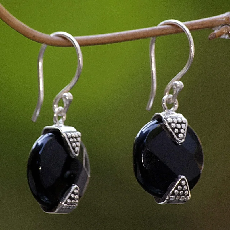 Dainty filigree earrings-Handmade Sterling Silver Sylph Onyx Earrings (Indonesia)