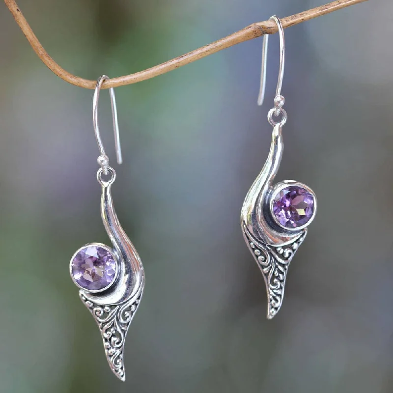 Ruffled rim earrings-Handmade Sterling Silver Treasure Amethyst Earrings (Indonesia)