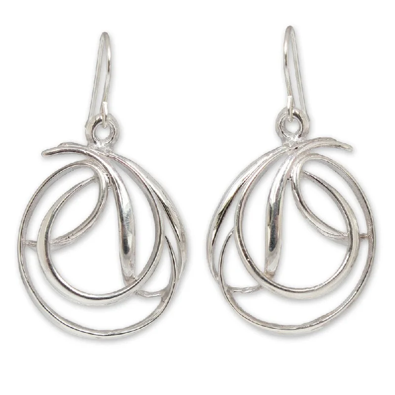 Worn-rim earrings-Handmade Sterling Silver 'Twirling Ribbons' Earrings (Thailand)