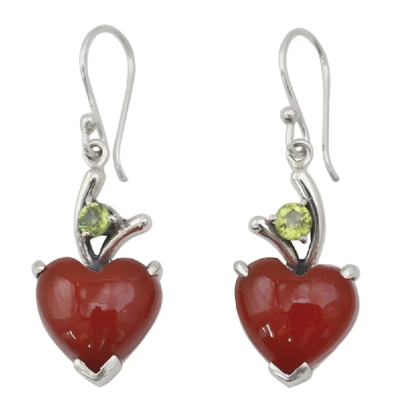 Crafted gold earrings-Heart Dangle Earrings, 'A Sigh of Romance' (India) - 1.7L*0.6W