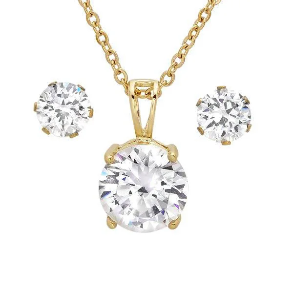 Crafted silver earrings-Ladies 18 KT Gold Plated Earring/Pendant Set with Simulated Diamond