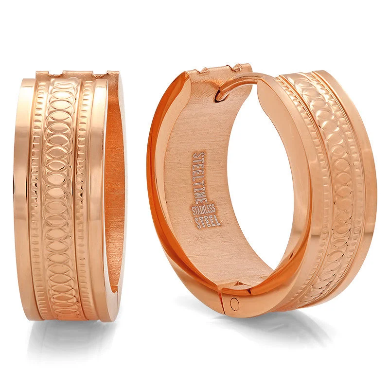 Polished steel earrings-Ladies 18 KT Rose Gold Plated Huggie Earrings with Criss Cross Design