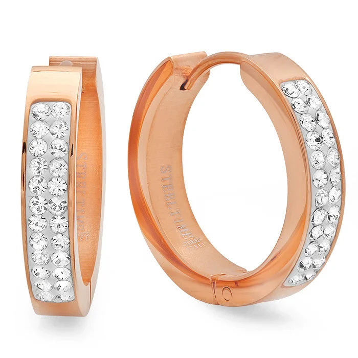 Knotted cord earrings-Ladies 18 Kt Rose Gold Plated Huggie Earrings with Swarovski Crystals 21mm