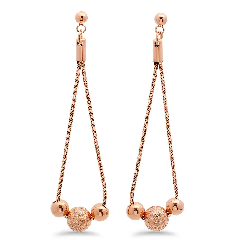 Pure stone earrings-Ladies 18k Rose Gold Plated Stainless Steel Hanging Earrings