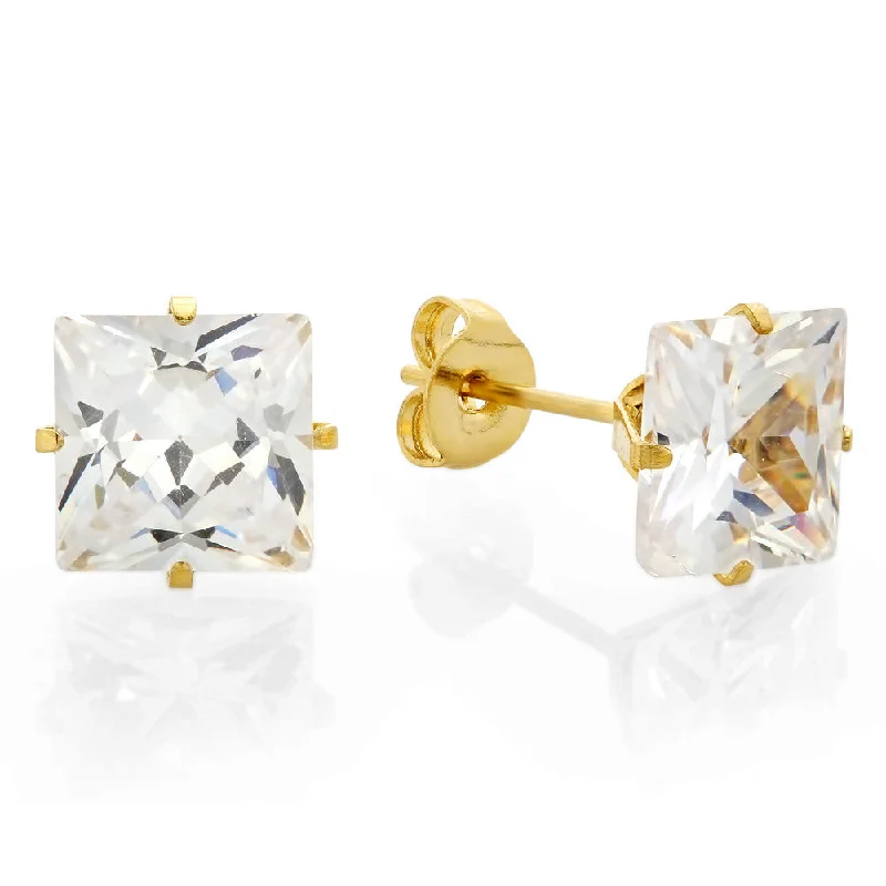 Shimmering stone earrings-Ladies 18kt Gold Plated Stainless Steel Stud Earrings