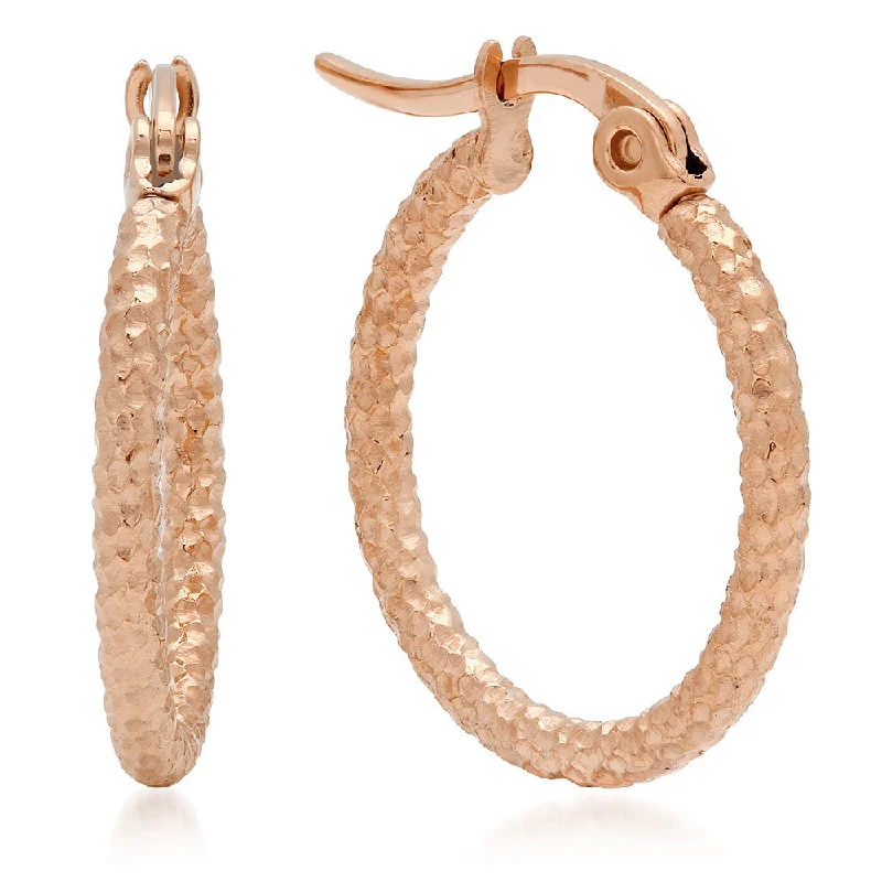 Tattered rim earrings-Ladies 18kt Rose Gold Plated Stainless Steel Hoop Earrings