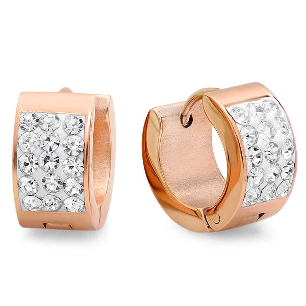 Dewdrop gem earrings-Ladies 18kt Rose Gold Plated Stainless Steel Huggies Earrings 12mm