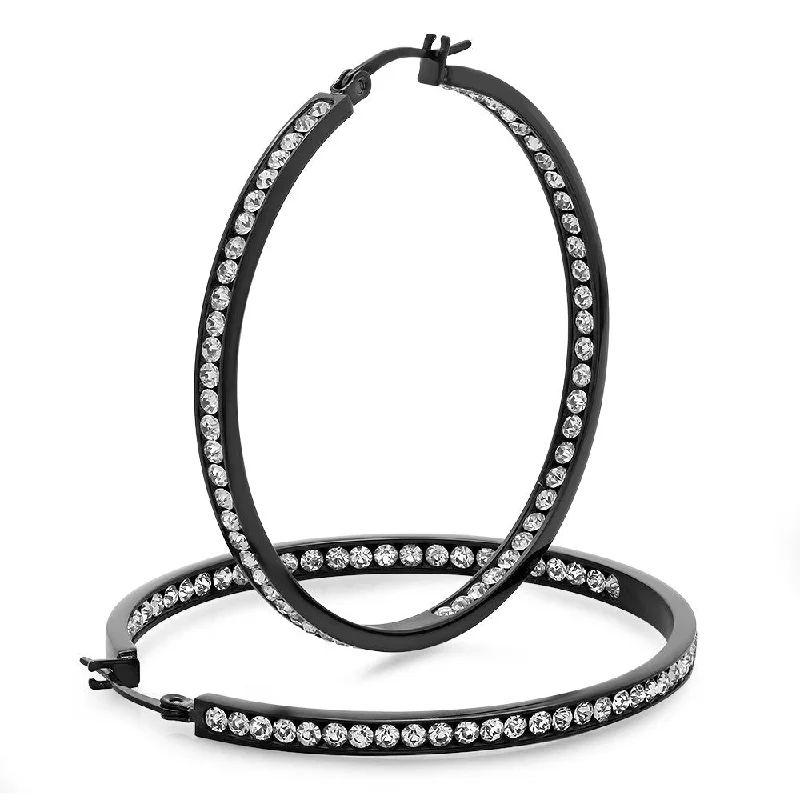 Looping wire earrings-Ladies Black IP Stainless Steel Hoop 50mm Earrings