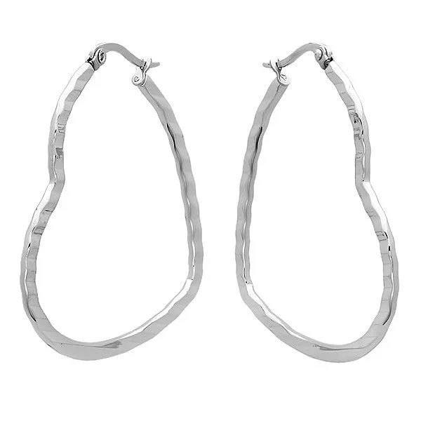 Soft curve earrings-Ladies Stainless Steel Heart Hoop Earrings